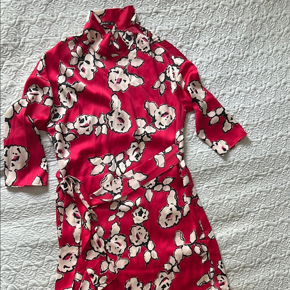 Zara Basic Floral Red and White Dress